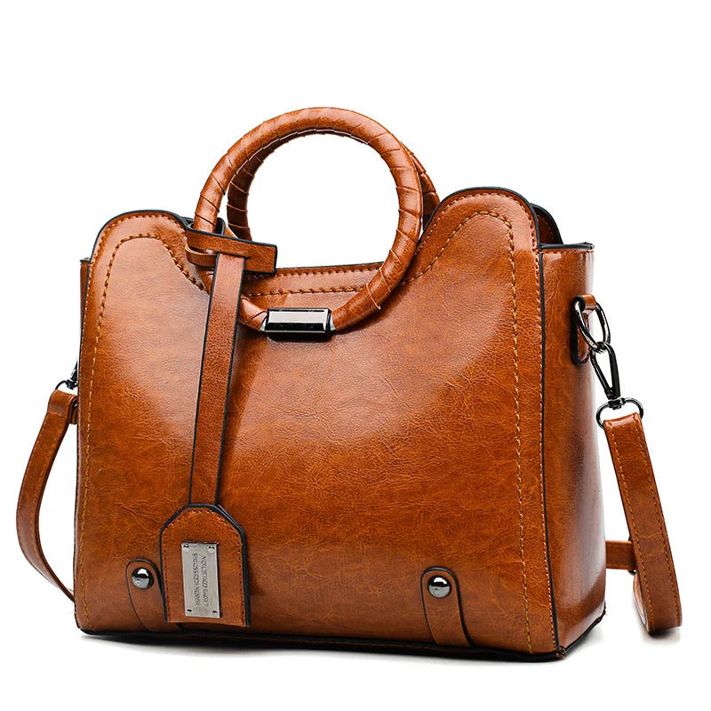 Soft Oil Wax PU Leather Handbag Women Messenger Bag Casual Tote