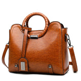 Soft Oil Wax PU Leather Handbag Women Messenger Bag Casual Tote