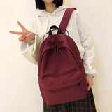 Solid Canvas School Bags for Girls Large Capacity Backpack