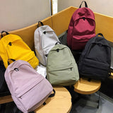 Solid Canvas School Bags for Girls Large Capacity Backpack