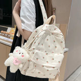 Floral Nylon School Bags for Girls Large Capacity Women Pink Backpack