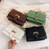 Stone Grain Women Chain Shoulder Bags Vintage PU Leather Crossbody Messenger Han