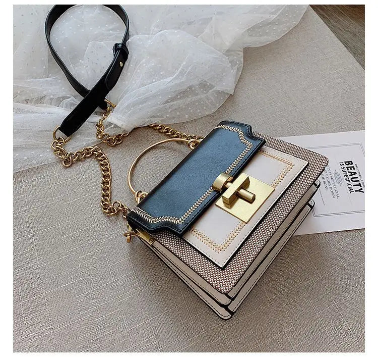 Vintage PU Leather Panelled Women Crossbody Bags Shoulder Messenger Bag