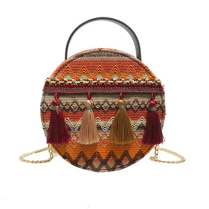 Woven Straw Shoulder Bag Ethnic Style Beach Crossbody Bohemian Handbag
