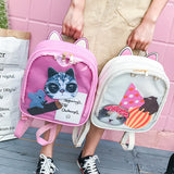 Cat Ear Leather Backpack Transparent Women Shoulder Bag