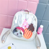 Cat Ear Leather Backpack Transparent Women Shoulder Bag
