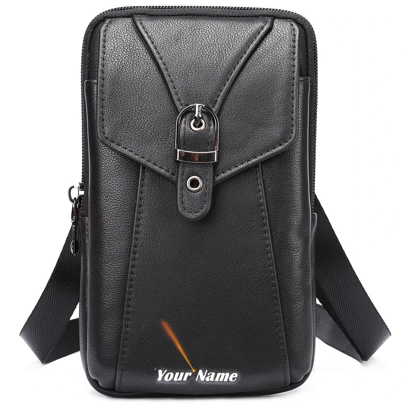 Men Leather Fanny Pack Small Waist Belt Bag 7485
