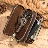 Crazy Horse Style Leather Key Holder Zipper Case