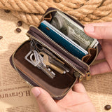 Crazy Horse Style Leather Key Holder Zipper Case
