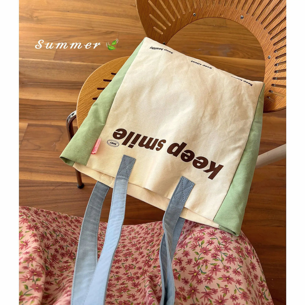 Macaron Patchwork Canvas Eco Shopping Bag for Women