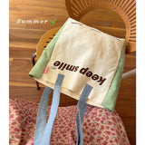 Macaron Patchwork Canvas Eco Shopping Bag for Women