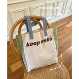 Macaron Patchwork Canvas Eco Shopping Bag for Women