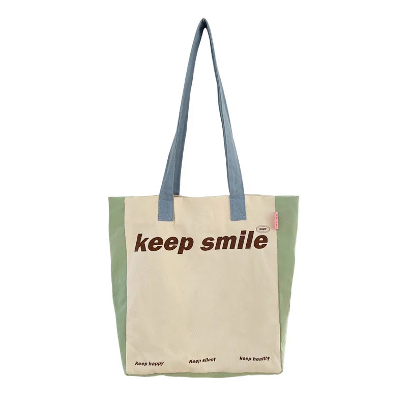 Macaron Patchwork Canvas Eco Shopping Bag for Women