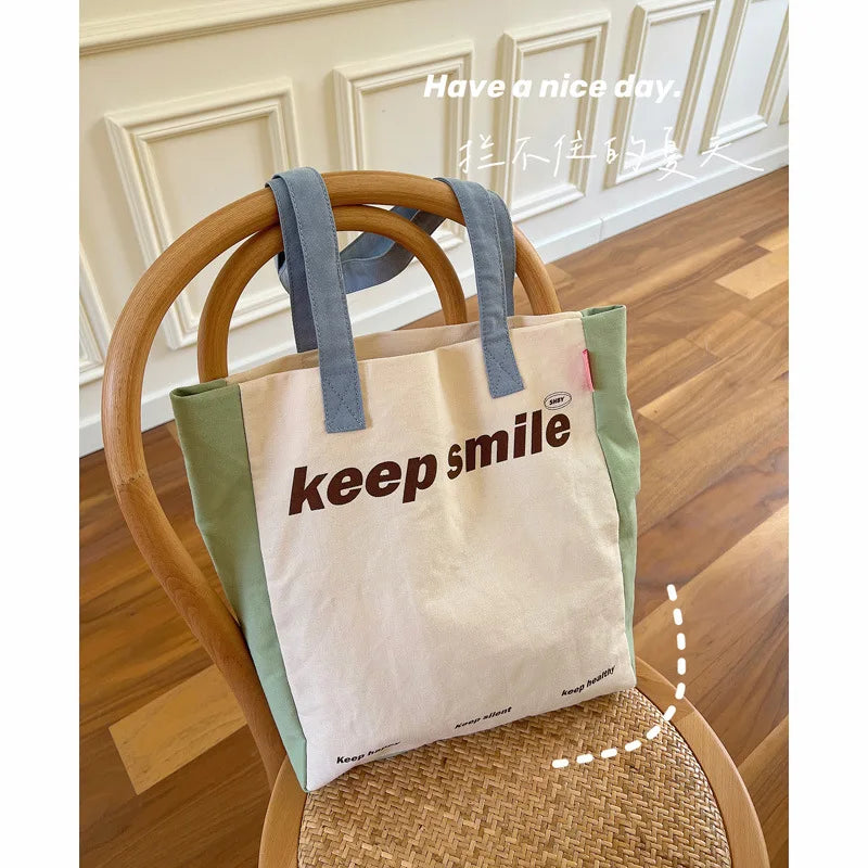 Macaron Patchwork Canvas Eco Shopping Bag for Women
