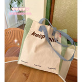 Macaron Patchwork Canvas Eco Shopping Bag for Women