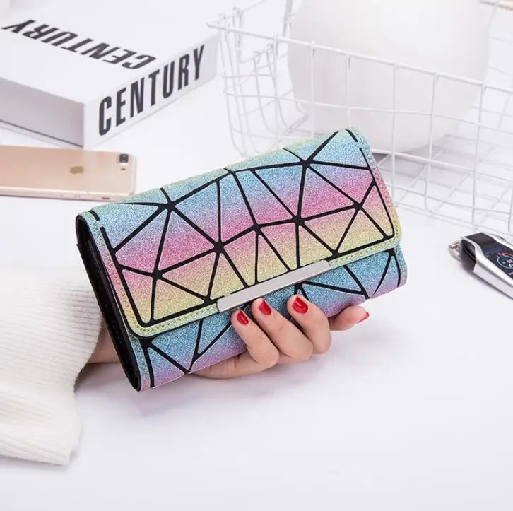 Maelove Geometry Wallet Handbag Hologram Clutch Purse, Luminous Wallet