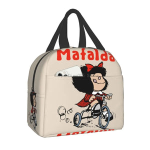 Mafalda 3 Wheels Thermal Insulated Lunch Bag Quino Manga Cartoon