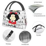 Mafalda Cartoon Quino Comics Lunch Bag Insulated Women Reusable Tote