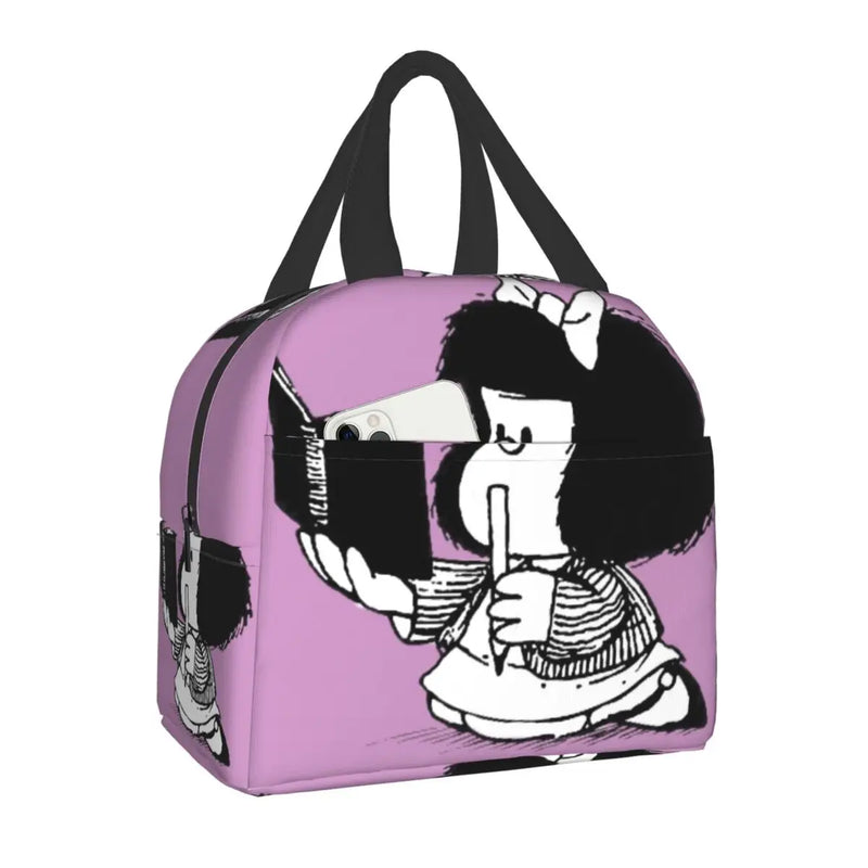 Mafalda Notebook Insulated Lunch Bag Quino Comic Cartoon Reusable Cooler