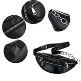 Women Waist Bag Casual PU Leather Chain Bananka Bag Zipper Chest Waist Bags