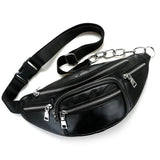 Women Waist Bag Casual PU Leather Chain Bananka Bag Zipper Chest Waist Bags