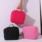 Diamond-Pattern Makeup Bag 2 Layers Travel Cosmetic Box