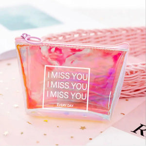 Makeup Bag Smooth Surface Letter Cosmetic Bag Purse Women Handbag