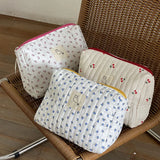 Quilted Makeup Bag Floral Toiletry Case Beauty Pouch