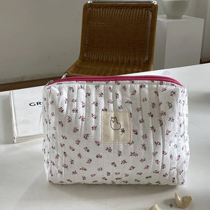 Quilted Makeup Bag Floral Toiletry Case Beauty Pouch