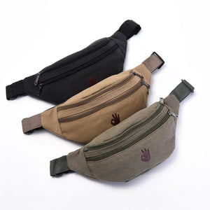 Men's Canvas Waist Bag with Creative Gestures Design
