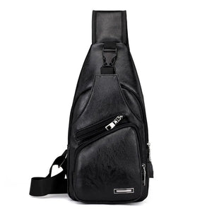 Men's Crossbody Phone USB Charging Bag Leather Shoulder Anti-theft Travel Pack