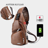 Men's Crossbody Phone USB Charging Bag Leather Shoulder Anti-theft Travel Pack