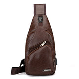 Men's Crossbody Phone USB Charging Bag Leather Shoulder Anti-theft Travel Pack
