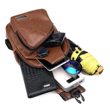 Men's Crossbody Phone USB Charging Bag Leather Shoulder Anti-theft Travel Pack