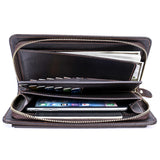 Men's Leather Zipper Clutch Long Wallet with Handle