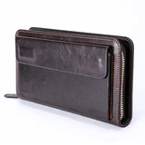 Men's Leather Zipper Clutch Long Wallet with Handle