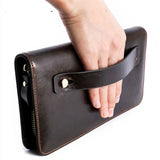Men's Leather Zipper Clutch Long Wallet with Handle