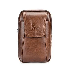 Men's Retro Cowhide Leather 5.5 Inch Waist Bag Phone Pockets Belt Bag