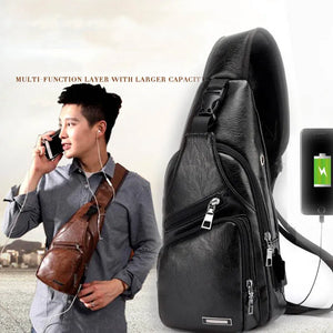 Men's Shoulder Bag USB Charging Crossbody Anti Theft Chest Waist Pack