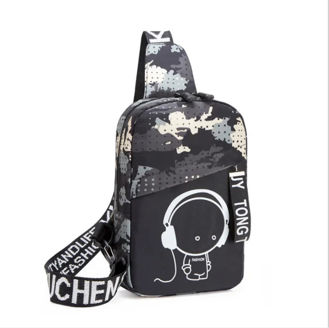 Men's Luminous Crossbody Shoulder Bag Large Capacity School Chest Pack