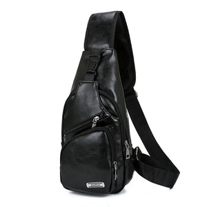 Men's Crossbody Chest Bag USB Charging Anti-Theft Vintage Travel Pack