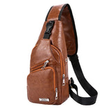 Men's Crossbody Chest Bag USB Charging Anti-Theft Vintage Travel Pack