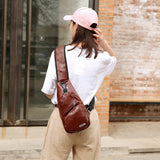 Men's Crossbody Chest Bag USB Charging Anti-Theft Vintage Travel Pack