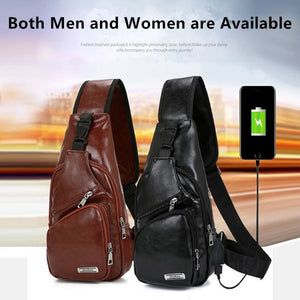 Men's Crossbody Chest Bag USB Charging Anti-Theft Vintage Travel Pack