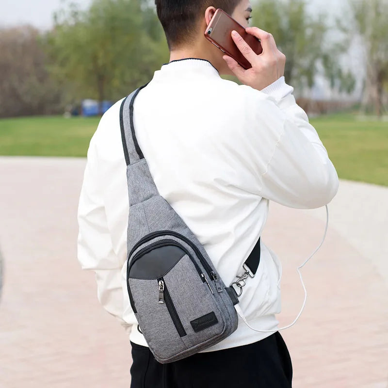 Men's Vintage Crossbody Bag USB Charging Chest Bag