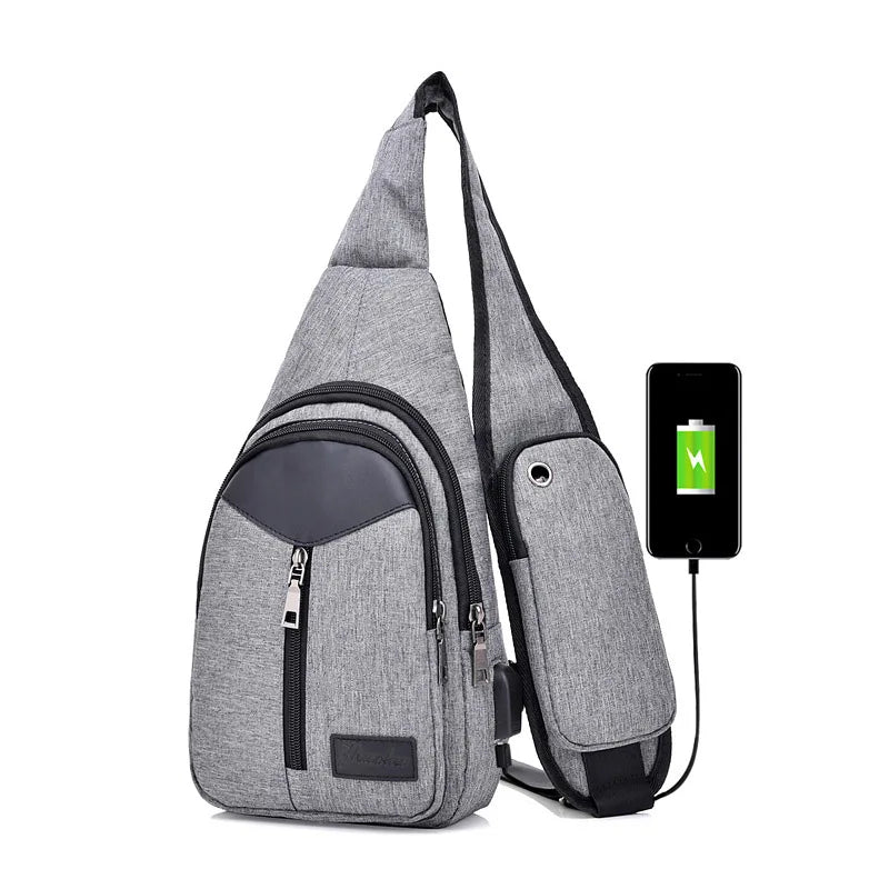 Men's Vintage Crossbody Bag USB Charging Chest Bag