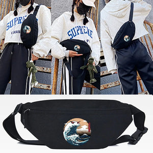 Men Women Waist Bags Angry Waves Printing Chest Pack Crossbody Bag