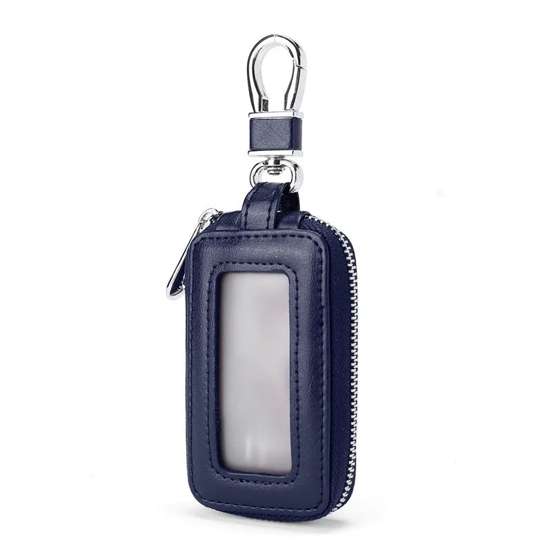 Cowhide Double Zipper Key Case Large Capacity Waist Padlock Key Case