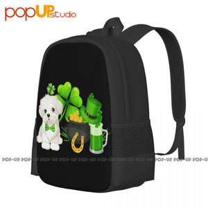 Maltese St Patricks Irish Clover Gift Dog Lover Backpack