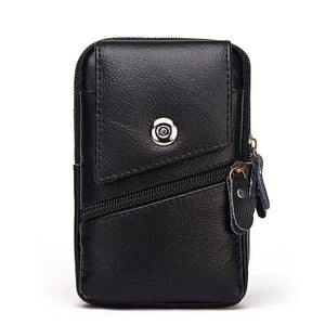 Man Waist Pocket Cow Leather Mobile Phone Package Double Zippers Wallet